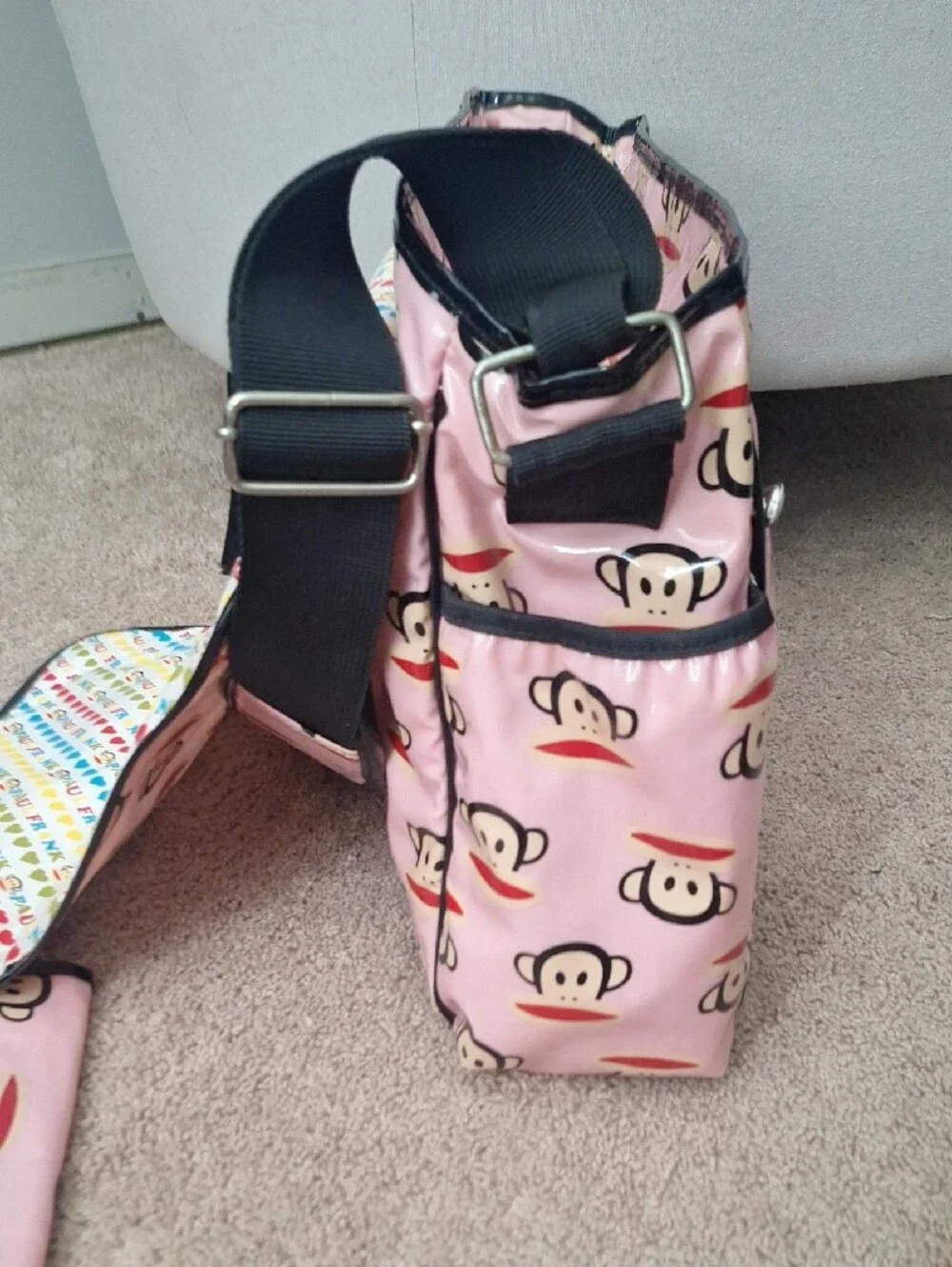 Y2K Vintage Paul Frank Pink Monkey Print Diaper Bag, Changing Pad, 2 Blankets